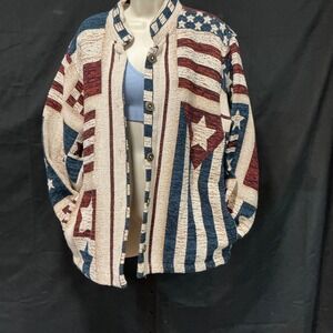 Sugar Street Weavers Tapestry Jacket One Size Red White Blue American Flag Stars
